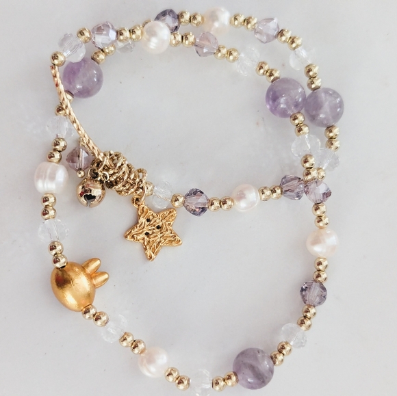 Labubu Inspired Double-Strand Lavender Crystal & Pearl Bracelet - Picture 6 of 8